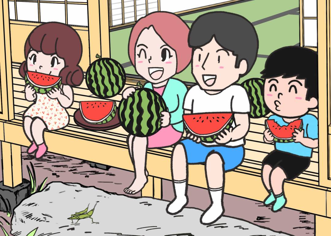 夏は縁側でスイカ なにかが違う 5つ見つけたらエラい間違い探し Esseonline エッセ オンライン